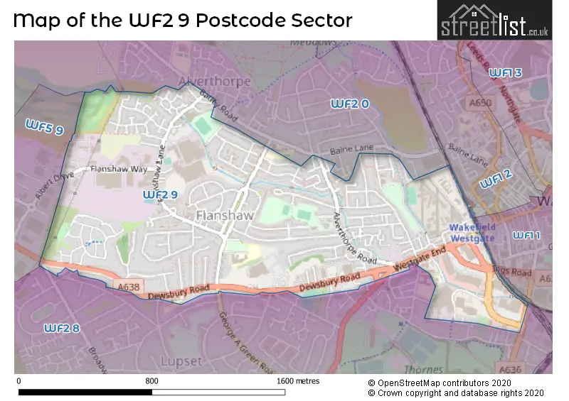 Map of the WF2 9 and surrounding postcode sector
