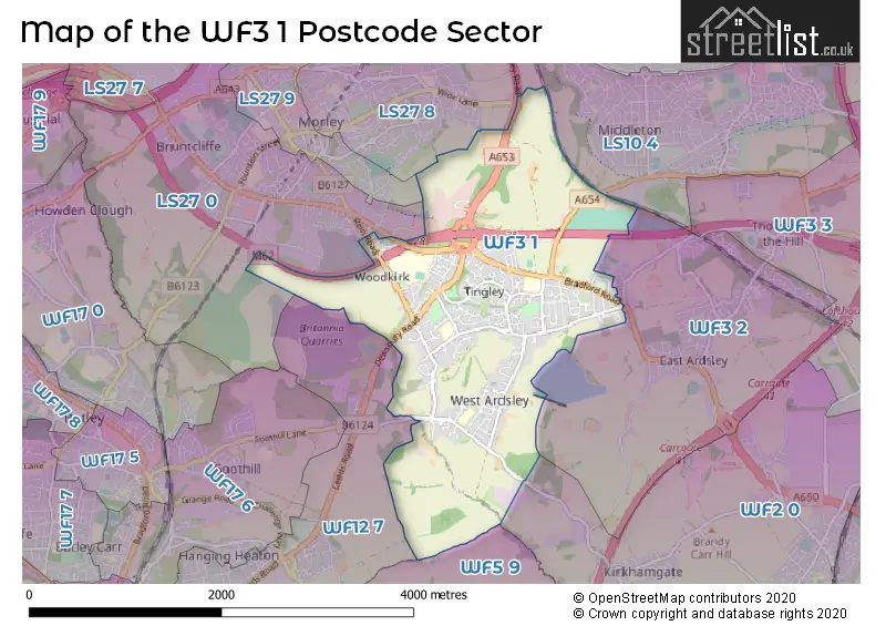 Map of the WF3 1 and surrounding postcode sector
