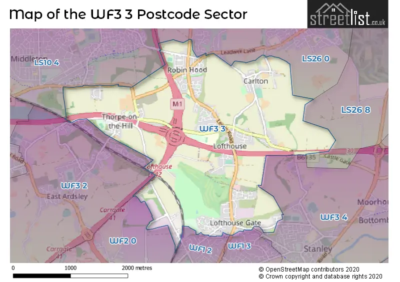 Map of the WF3 3 and surrounding postcode sector