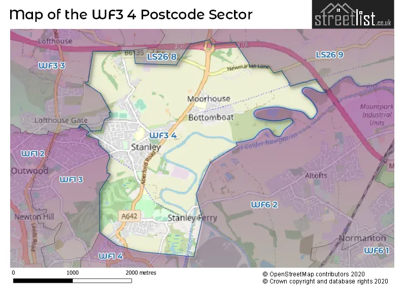 Map of the WF3 4 and surrounding postcode sector