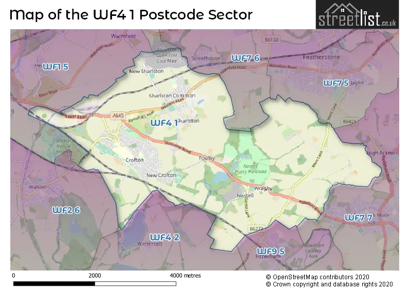 Map of the WF4 1 and surrounding postcode sector