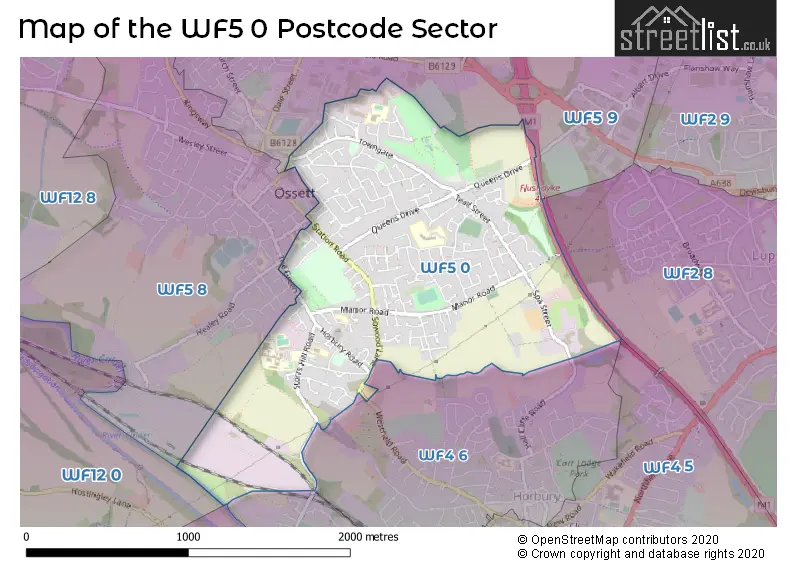 Map of the WF5 0 and surrounding postcode sector