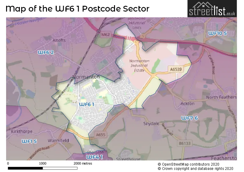 Map of the WF6 1 and surrounding postcode sector