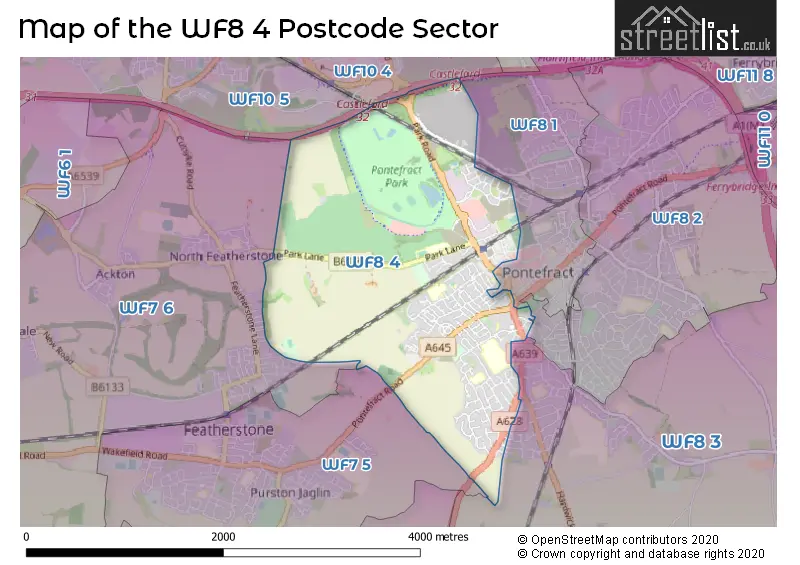 Map of the WF8 4 and surrounding postcode sector