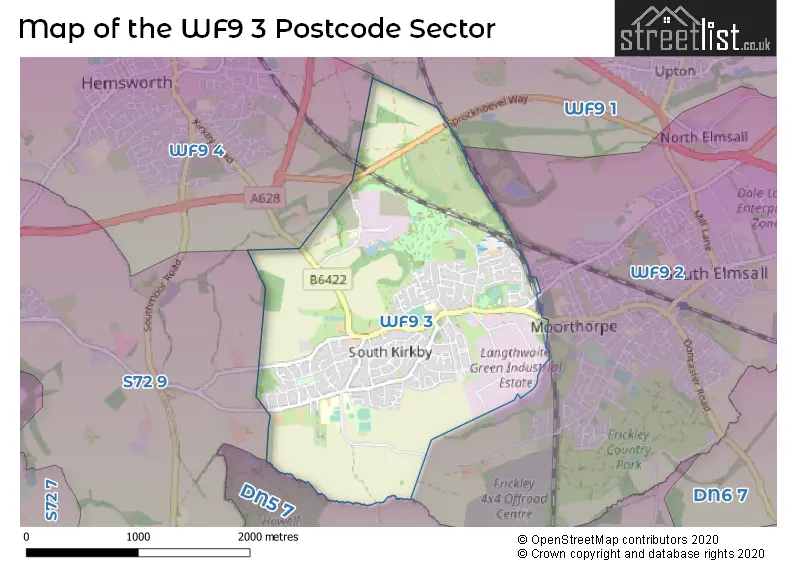 Map of the WF9 3 and surrounding postcode sector
