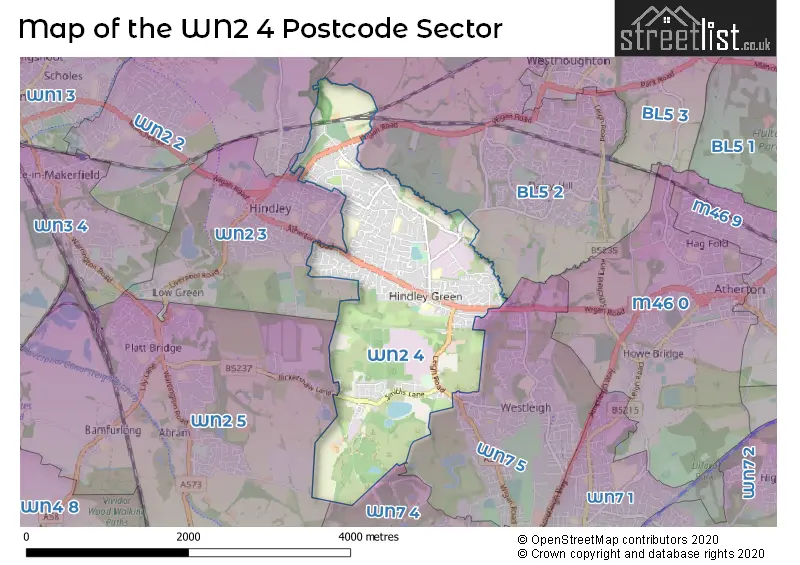 Map of the WN2 4 and surrounding postcode sector