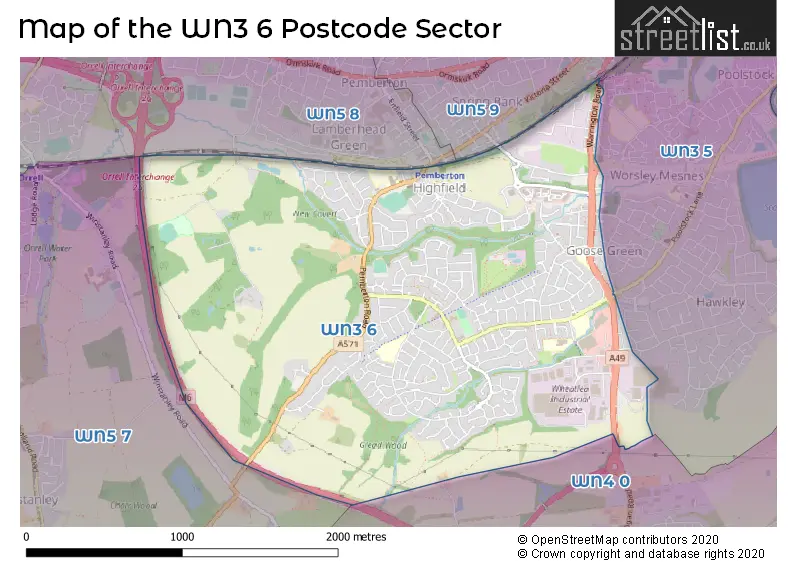 Map of the WN3 6 and surrounding postcode sector