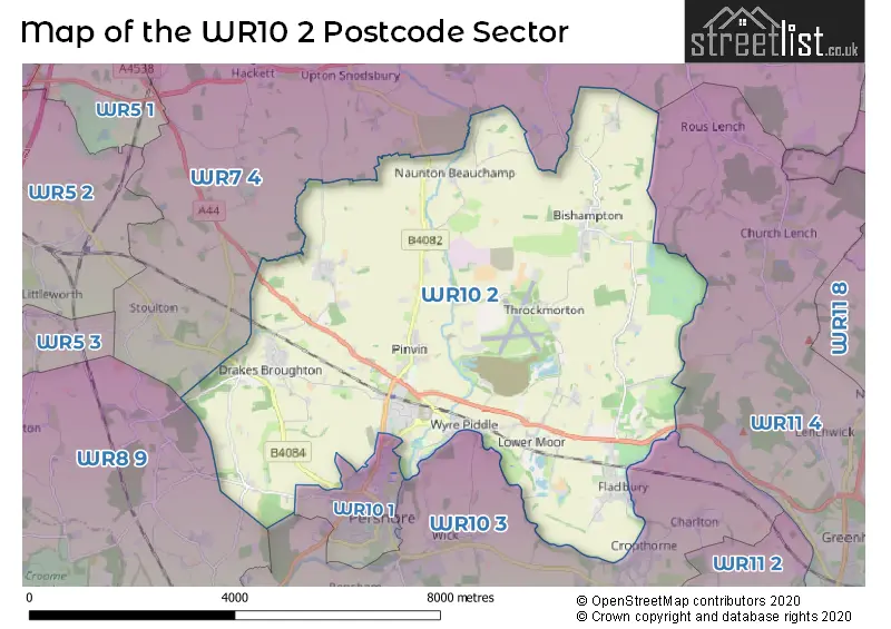 Map of the WR10 2 and surrounding postcode sector