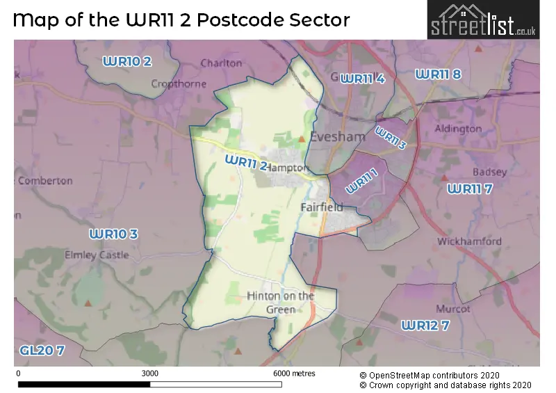 Map of the WR11 2 and surrounding postcode sector