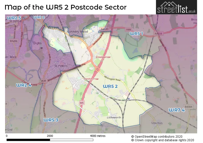 Map of the WR5 2 and surrounding postcode sector