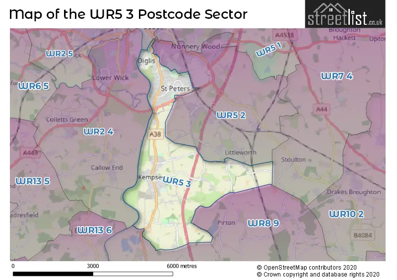 Map of the WR5 3 and surrounding postcode sector