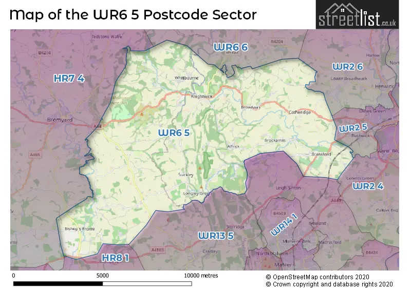 Map of the WR6 5 and surrounding postcode sector