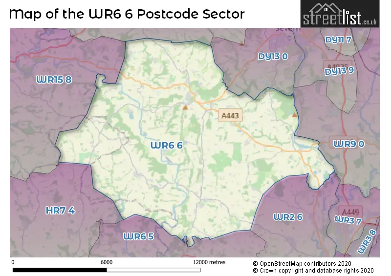 Map of the WR6 6 and surrounding postcode sector