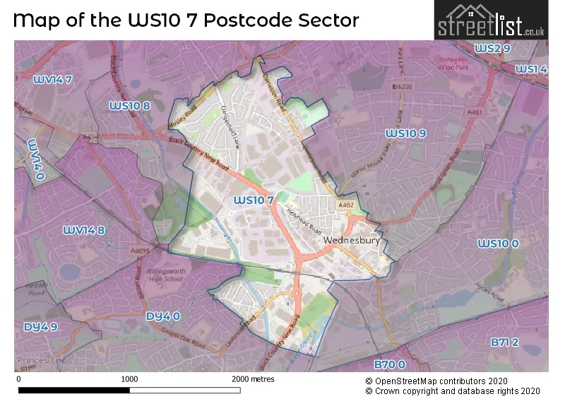 Map of the WS10 7 and surrounding postcode sector