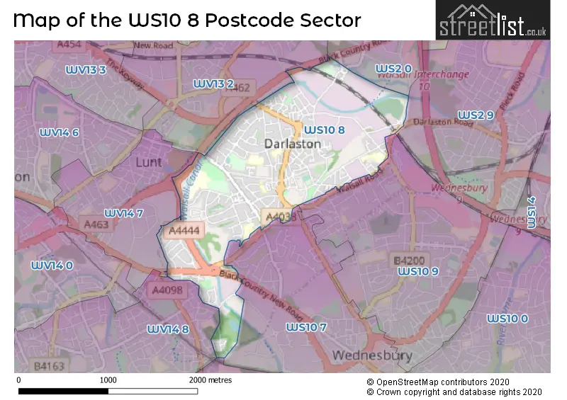 Map of the WS10 8 and surrounding postcode sector
