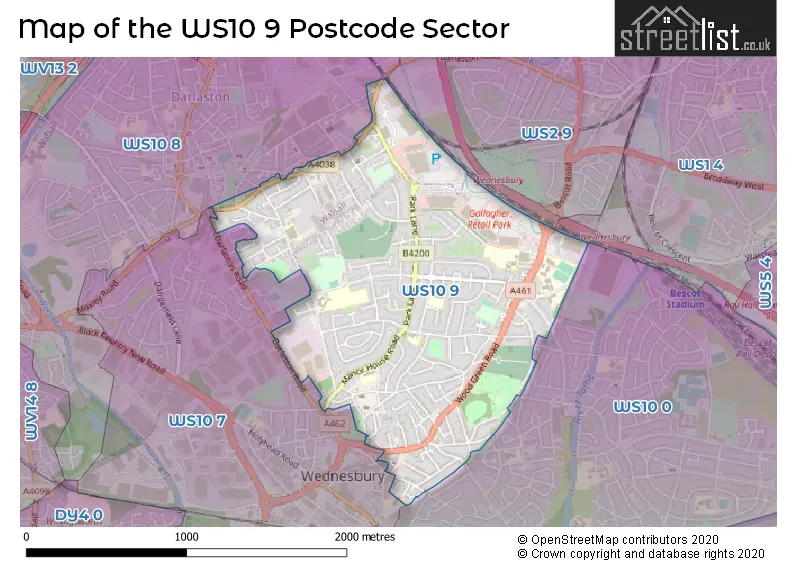 Map of the WS10 9 and surrounding postcode sector
