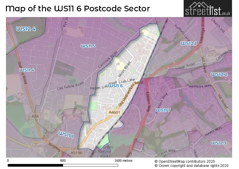 Map of the WS11 6 and surrounding postcode sector