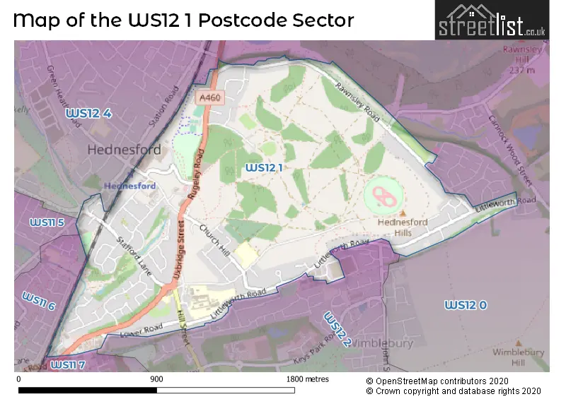 Map of the WS12 1 and surrounding postcode sector