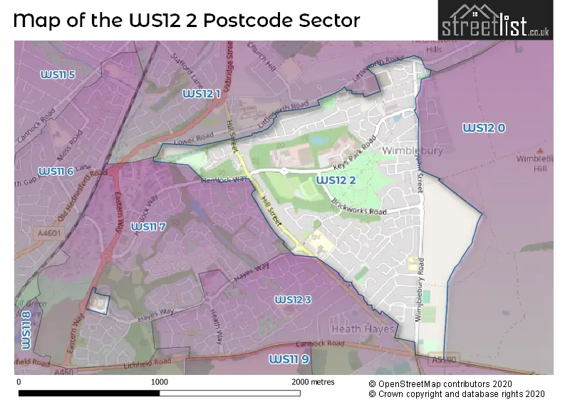 Map of the WS12 2 and surrounding postcode sector