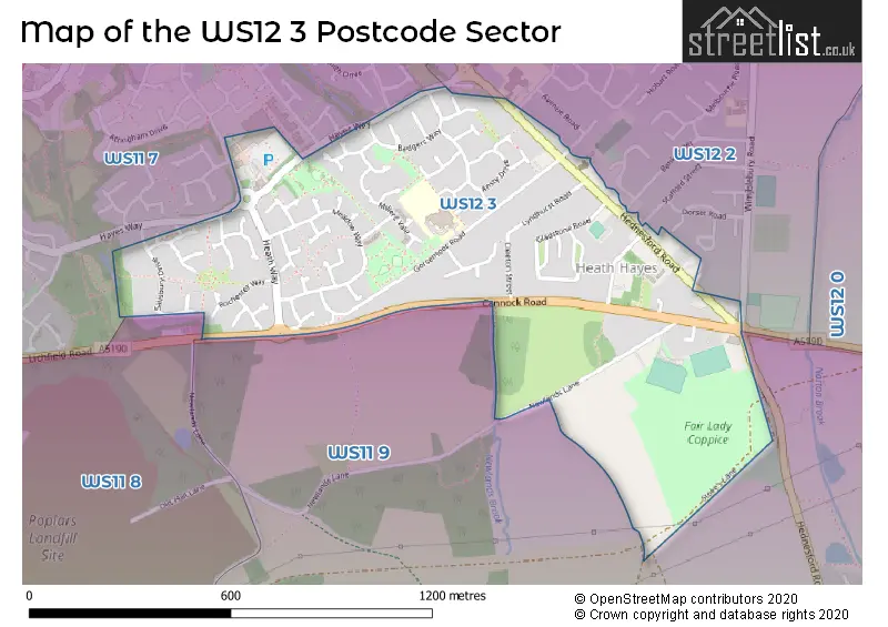 Map of the WS12 3 and surrounding postcode sector