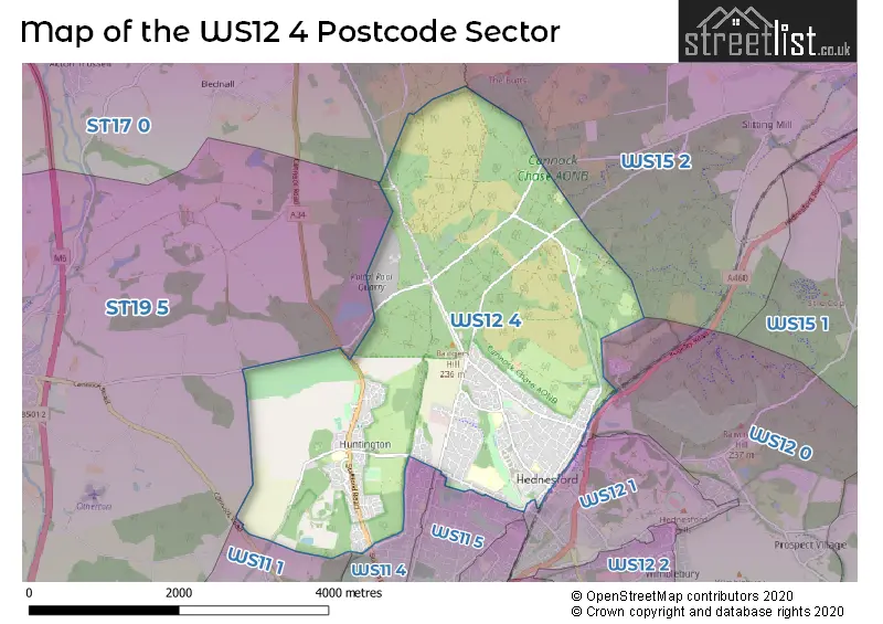 Map of the WS12 4 and surrounding postcode sector