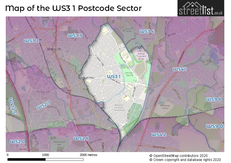 Map of the WS3 1 and surrounding postcode sector