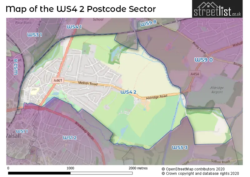 Map of the WS4 2 and surrounding postcode sector