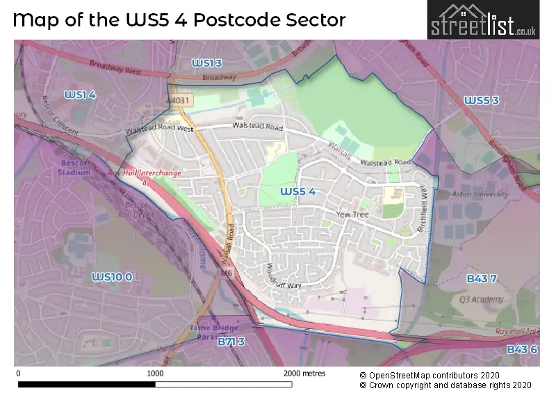 Map of the WS5 4 and surrounding postcode sector
