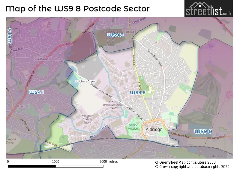 Map of the WS9 8 and surrounding postcode sector