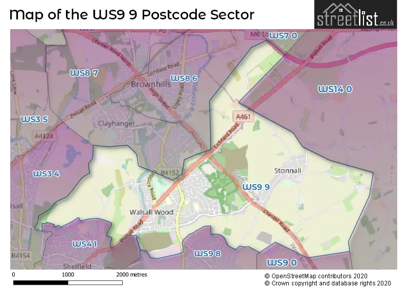 Map of the WS9 9 and surrounding postcode sector