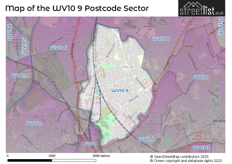 Map of the WV10 9 and surrounding postcode sector