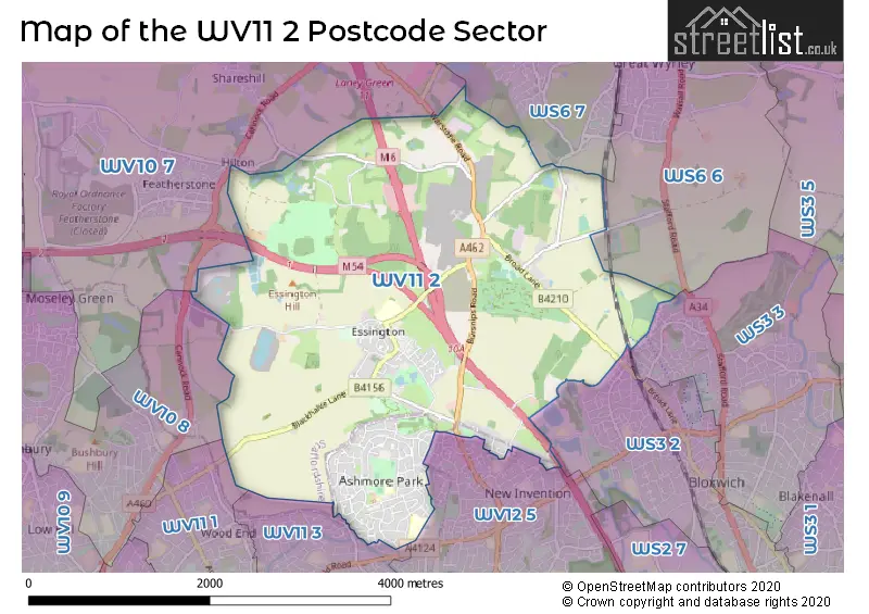 Map of the WV11 2 and surrounding postcode sector