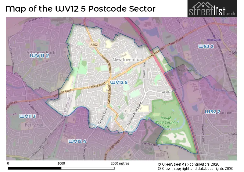 Map of the WV12 5 and surrounding postcode sector