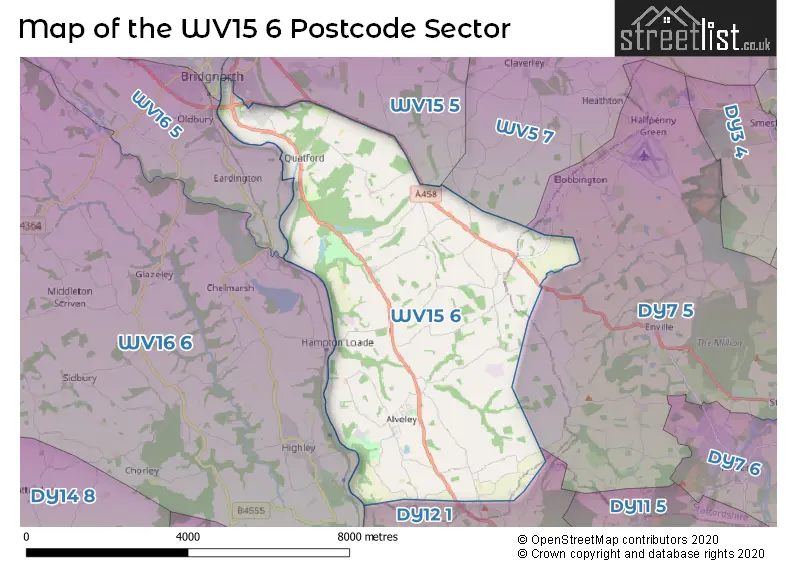 Map of the WV15 6 and surrounding postcode sector