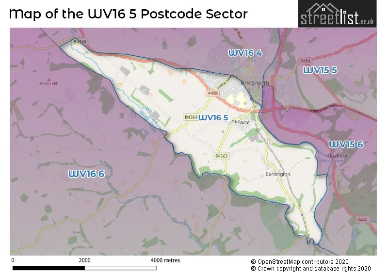 Map of the WV16 5 and surrounding postcode sector