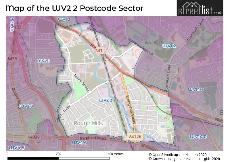 Map of the WV2 2 and surrounding postcode sector