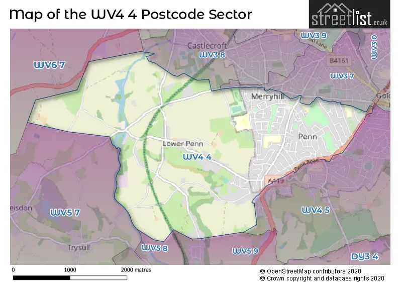Map of the WV4 4 and surrounding postcode sector