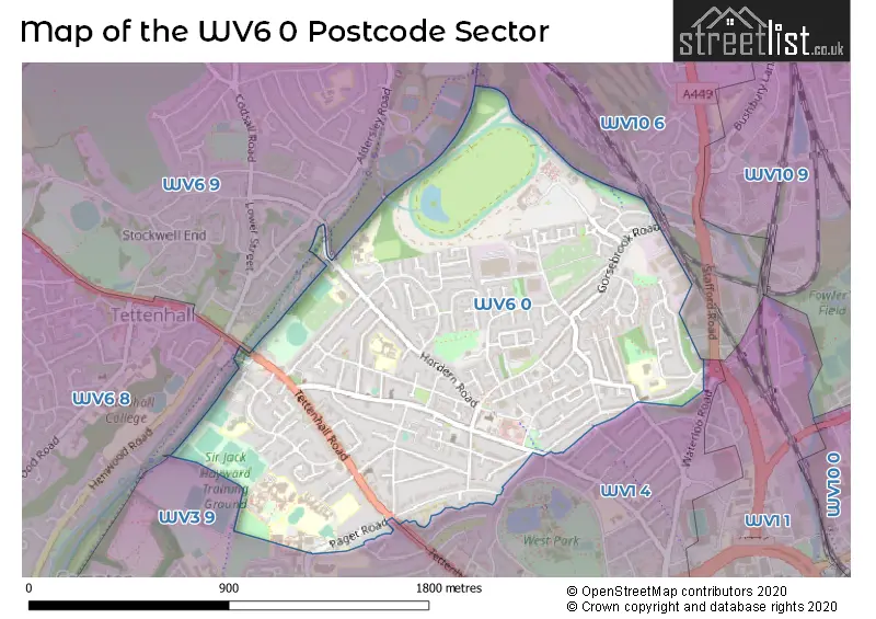 Map of the WV6 0 and surrounding postcode sector
