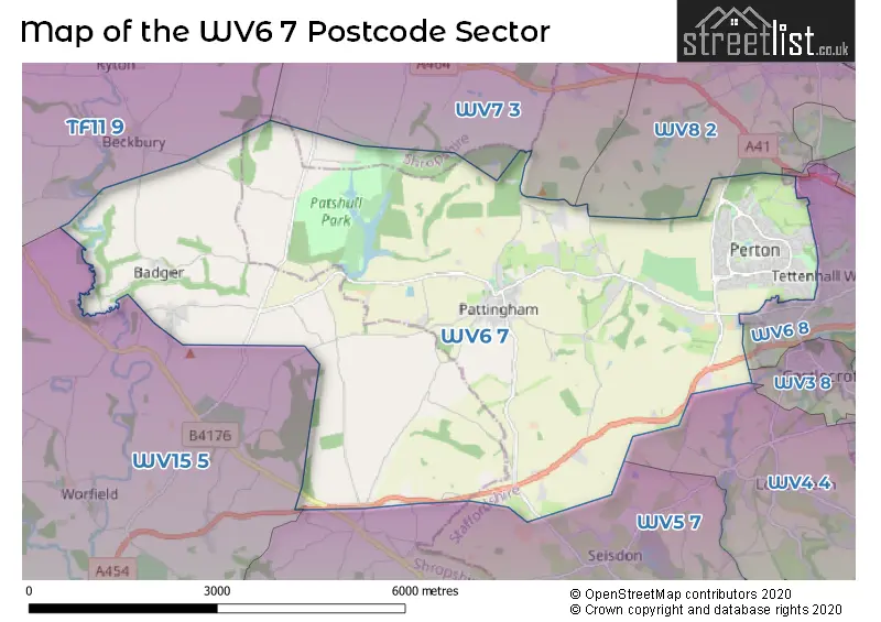 Map of the WV6 7 and surrounding postcode sector