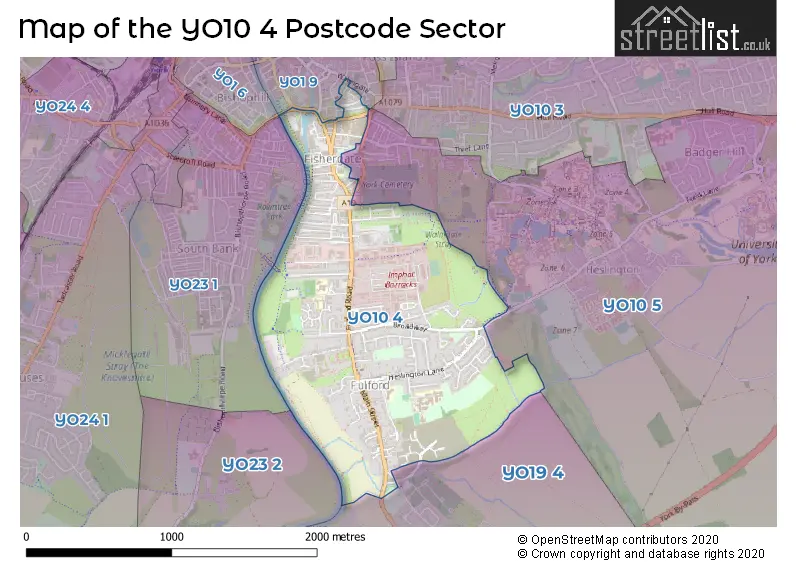 Map of the YO10 4 and surrounding postcode sector
