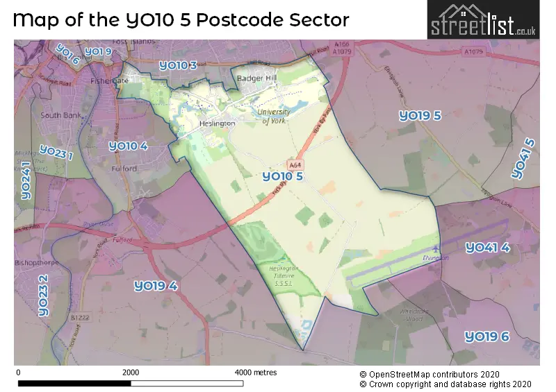 Map of the YO10 5 and surrounding postcode sector