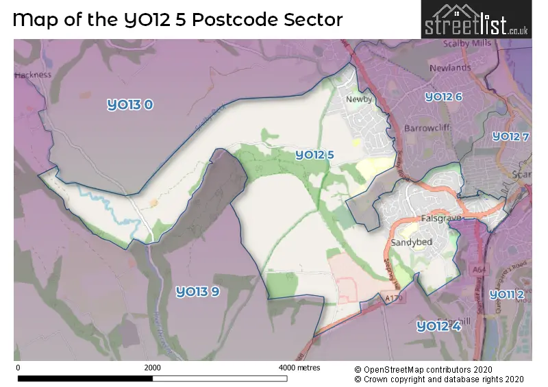 Map of the YO12 5 and surrounding postcode sector