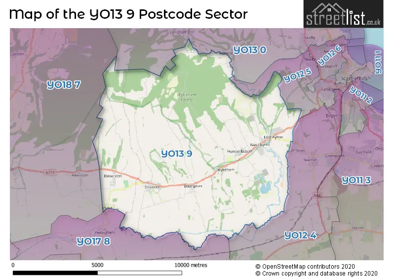 Map of the YO13 9 and surrounding postcode sector