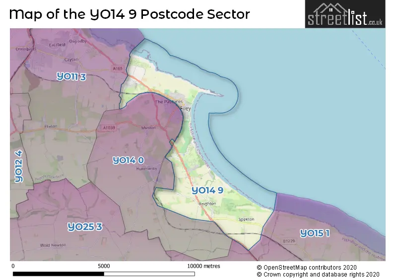 Map of the YO14 9 and surrounding postcode sector