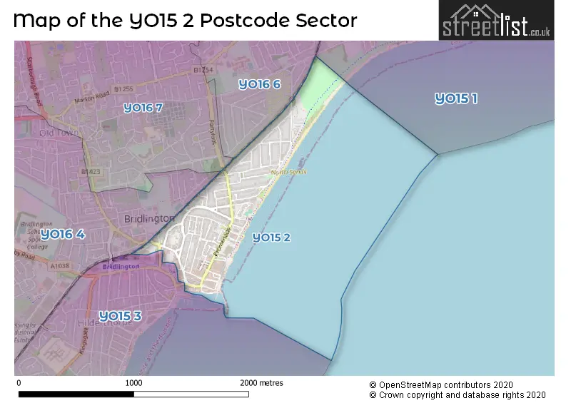 Map of the YO15 2 and surrounding postcode sector