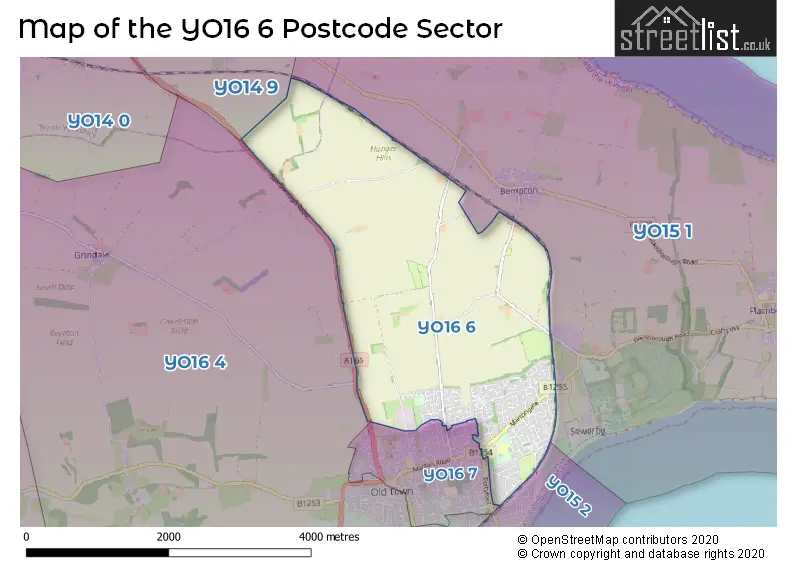 Map of the YO16 6 and surrounding postcode sector