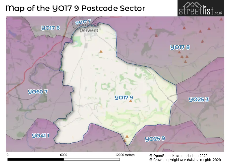 Map of the YO17 9 and surrounding postcode sector