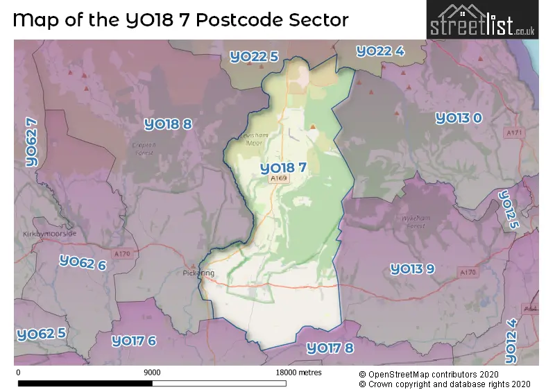 Map of the YO18 7 and surrounding postcode sector