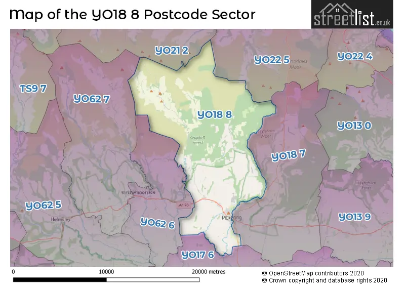 Map of the YO18 8 and surrounding postcode sector
