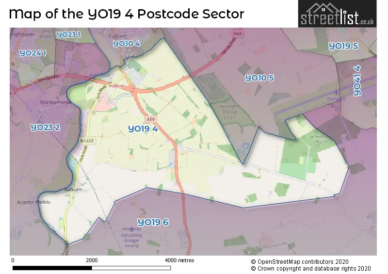 Map of the YO19 4 and surrounding postcode sector